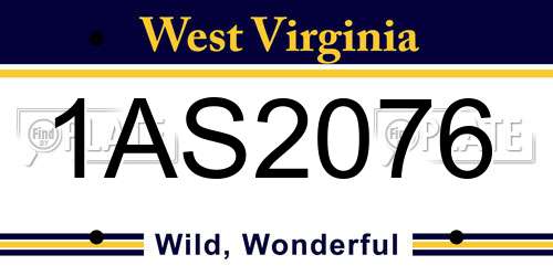 1AS2076 West Virginia License Plate