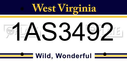 1AS3492 West Virginia License Plate