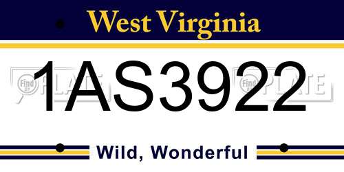 1AS3922 West Virginia License Plate