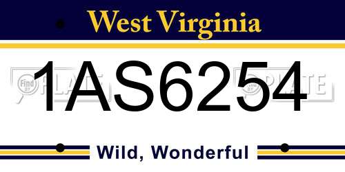 1AS6254 West Virginia License Plate