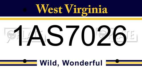 1AS7026 West Virginia License Plate
