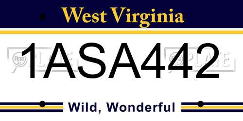 1ASA442 West Virginia License Plate