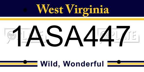 1ASA447 West Virginia License Plate