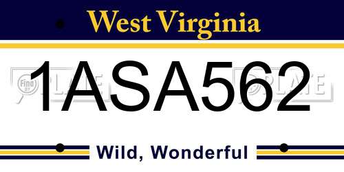 1ASA562 West Virginia License Plate