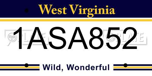 1ASA852 West Virginia License Plate