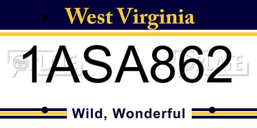 1ASA862 West Virginia License Plate