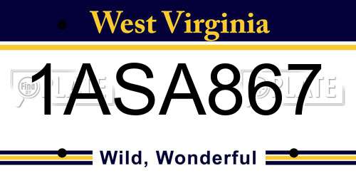 1ASA867 West Virginia License Plate