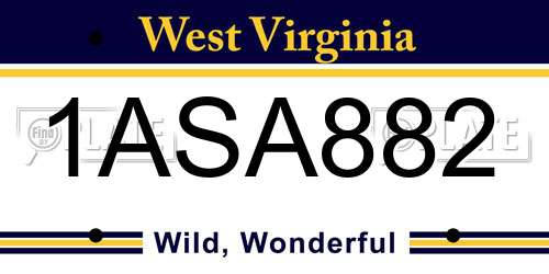 1ASA882 West Virginia License Plate