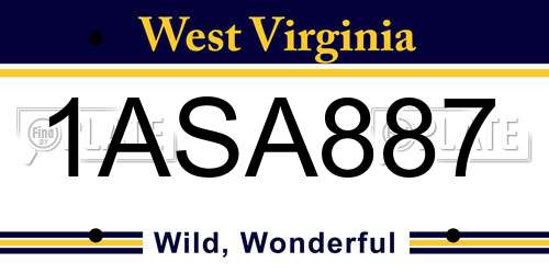 1ASA887 West Virginia License Plate