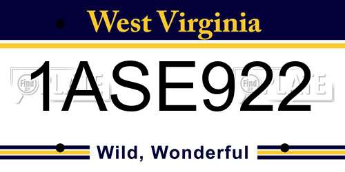 1ASE922 West Virginia License Plate
