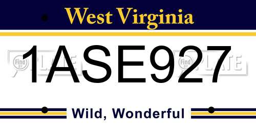 1ASE927 West Virginia License Plate