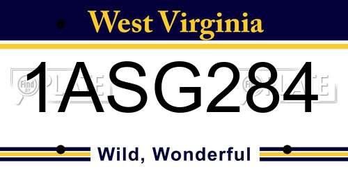 1ASG284 West Virginia License Plate