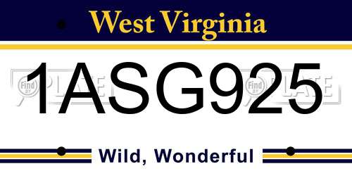 1ASG925 West Virginia License Plate