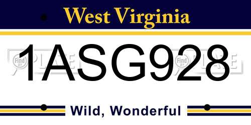 1ASG928 West Virginia License Plate