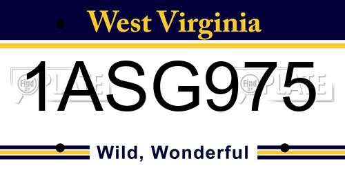 1ASG975 West Virginia License Plate