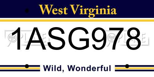 1ASG978 West Virginia License Plate