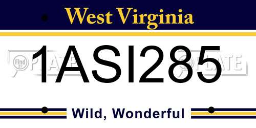 1ASI285 West Virginia License Plate