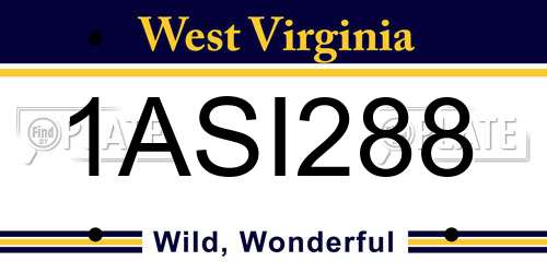 1ASI288 West Virginia License Plate