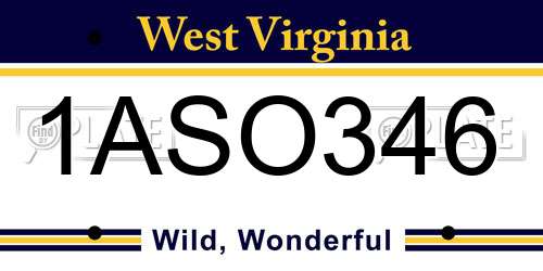 1ASO346 West Virginia License Plate