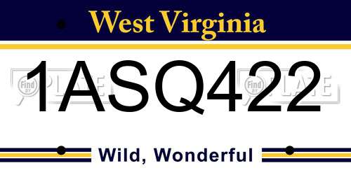 1ASQ422 West Virginia License Plate