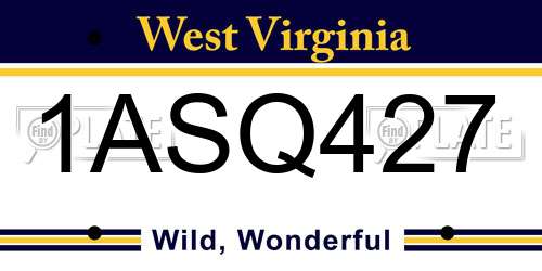 1ASQ427 West Virginia License Plate