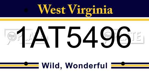 1AT5496 West Virginia License Plate