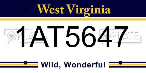 1AT5647 West Virginia License Plate