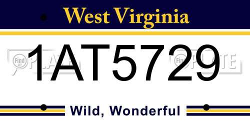 1AT5729 West Virginia License Plate