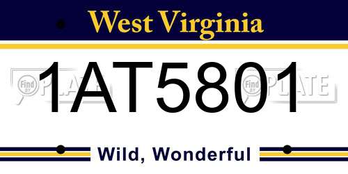 1AT5801 West Virginia License Plate