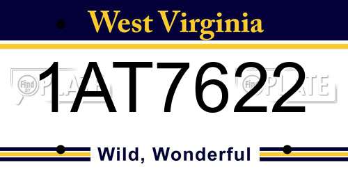 1AT7622 West Virginia License Plate