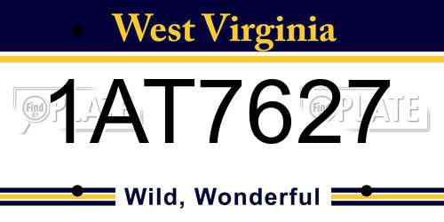1AT7627 West Virginia License Plate