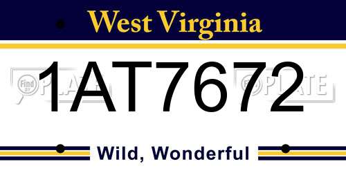1AT7672 West Virginia License Plate