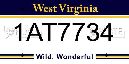 1AT7734 West Virginia License Plate