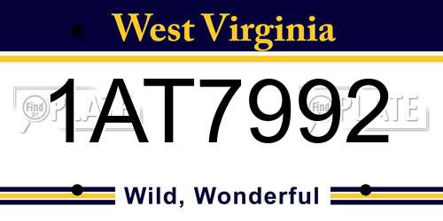 1AT7992 West Virginia License Plate