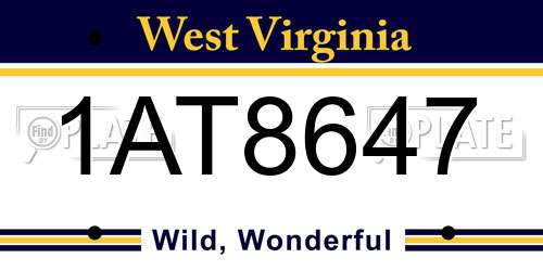 1AT8647 West Virginia License Plate