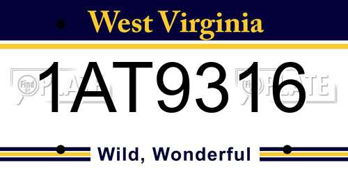 1AT9316 West Virginia License Plate