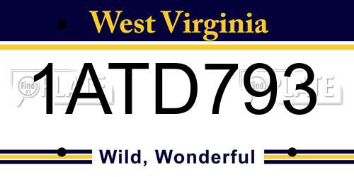 1ATD793 West Virginia License Plate
