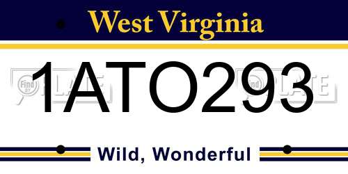 1ATO293 West Virginia License Plate