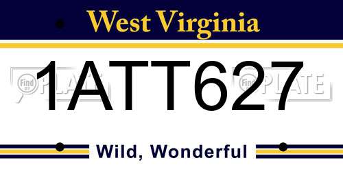 1ATT627 West Virginia License Plate