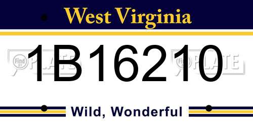 1B16210 West Virginia License Plate