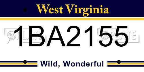 1BA2155 West Virginia License Plate