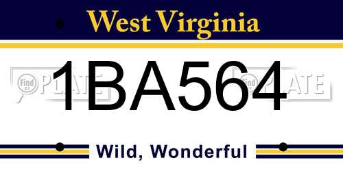 1BA564 West Virginia License Plate
