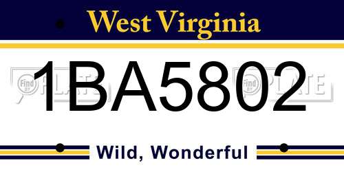 1BA5802 West Virginia License Plate