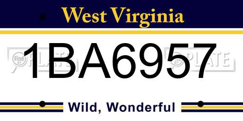 1BA6957 West Virginia License Plate