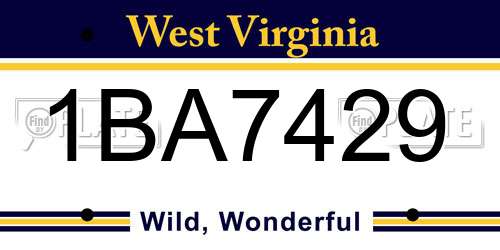 1BA7429 West Virginia License Plate