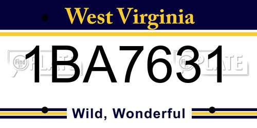 1BA7631 West Virginia License Plate