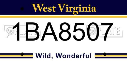 1BA8507 West Virginia License Plate