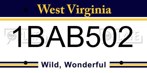 1BAB502 West Virginia License Plate