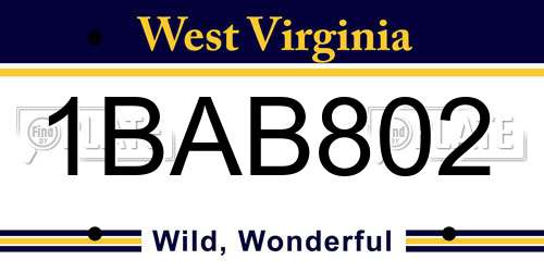 1BAB802 West Virginia License Plate
