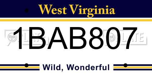 1BAB807 West Virginia License Plate